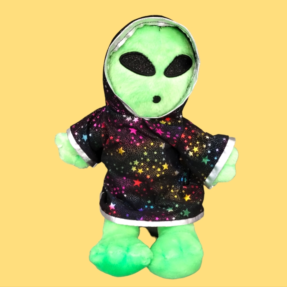 ∆Nanco Neon Green Alien Martian Wizard Robe Black Colorful Stars Plush